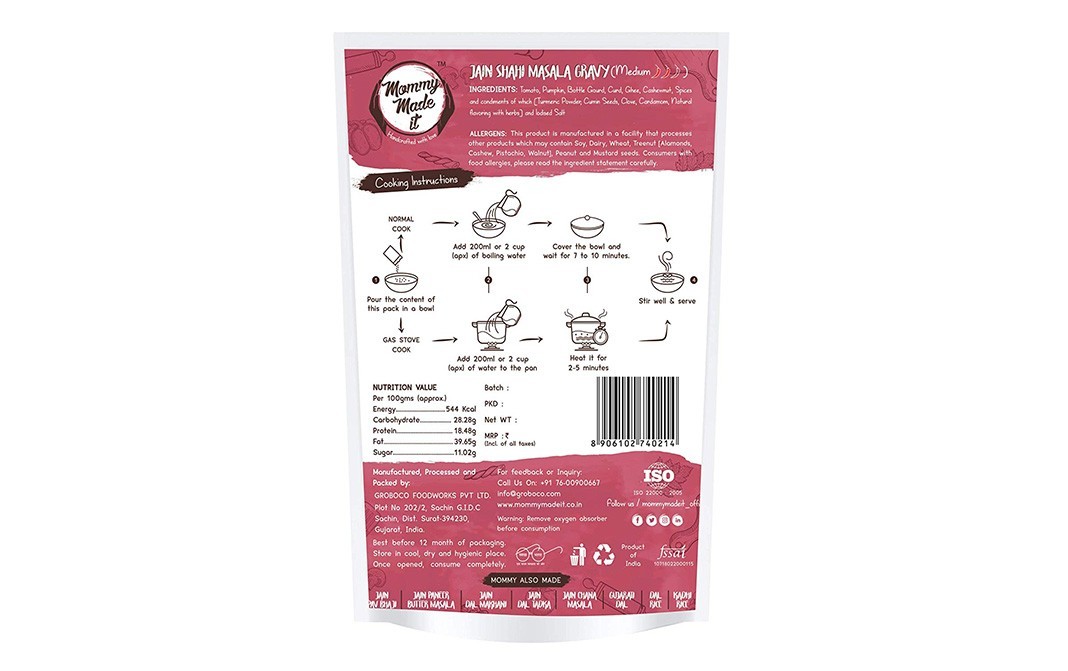 Mommy Made It Jain Shahi Masala Gravy    Pack  72 grams
